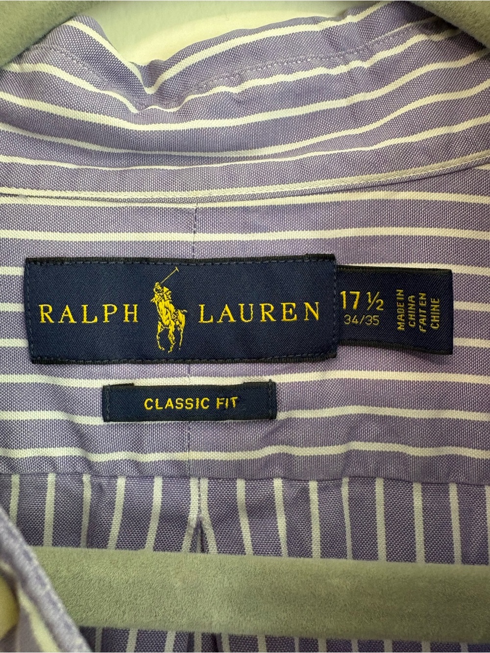 Ralph Lauren Cotton Classic Striped Button-Down Shirt - Purple/White Sz 17 1/2 - Picture 3 of 7